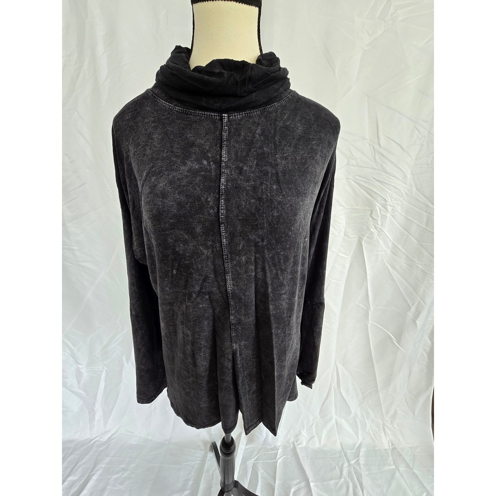PROMEsa Women's Black Mineral Wash Cowl Neck Long Sleeve Bell Sleeve‎ Tunic Top